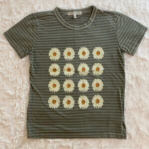 Truly Madly Deeply Daisy Floral Striped Graphic Tee Short Sleeve T-shirt Small